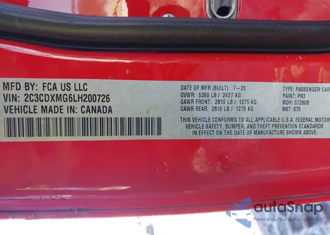 2020 Dodge Charger Gt Awd z USA, uszkodzony, nr VIN 2C3CDXMG6LH200726